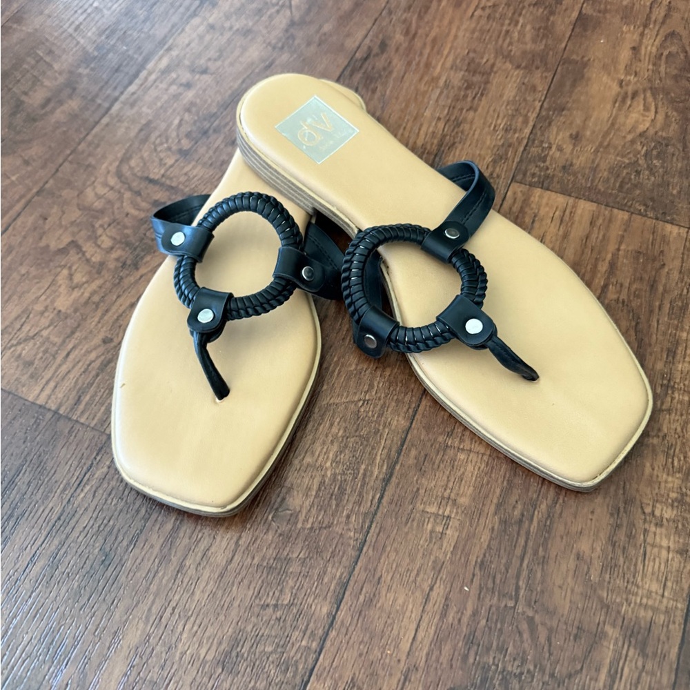 DV by Dolce Vita Black and Tan Sandals with Circular Detail